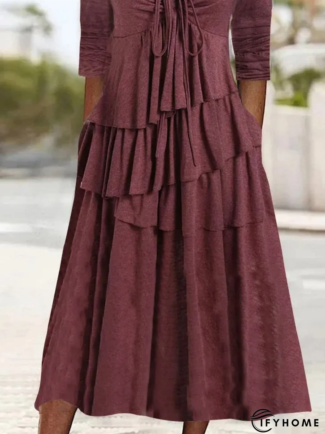 Women's Long Sleeve V-neck Irregular Cake Maxi Dress | IFYHOME