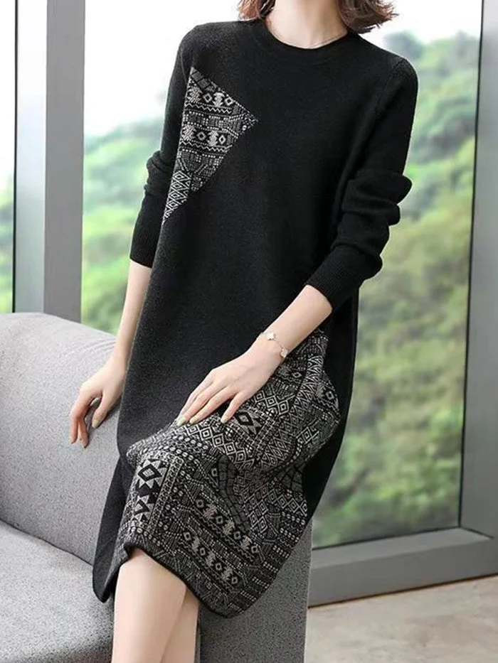 Knitted Plus Size Cozy Solid Midi Dress