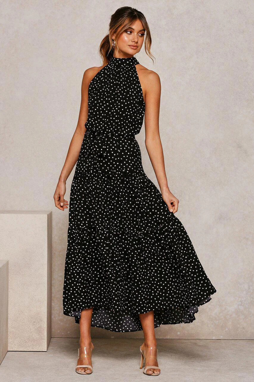 Vintage Printed Round Neck Sleeveless Slim Fit Maxi Dress