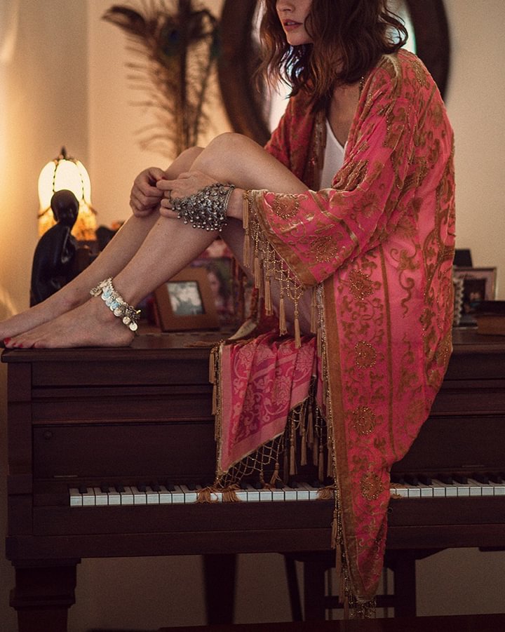 Ladies tassel velvet kimono cardigan