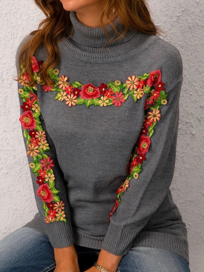 Casual Long Sleeve Plus Size Turtleneck Sweater