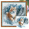 Cat Walking In Snow-14CT Stamped Cross Stitch 50*50cm/19.69*19.69in tapestrymarket