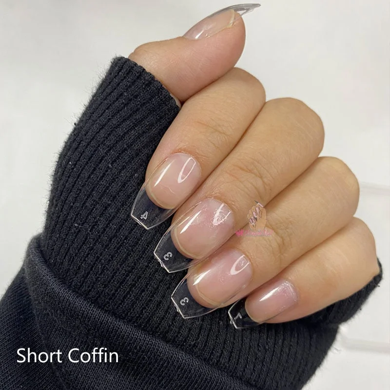 100pcs/box Short Square Almond False Nails Full Cover Press On Acrylic Gel Manicure Nail Art Tips-Nail Inspo