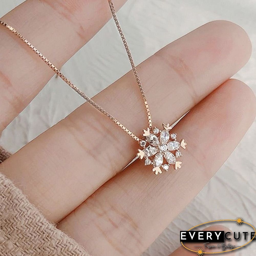 Women Fashion Snowflake pendant Silver Gold Ladies Necklace Clavicle Chain Diamond Snowflake Necklace Gift Jewelry