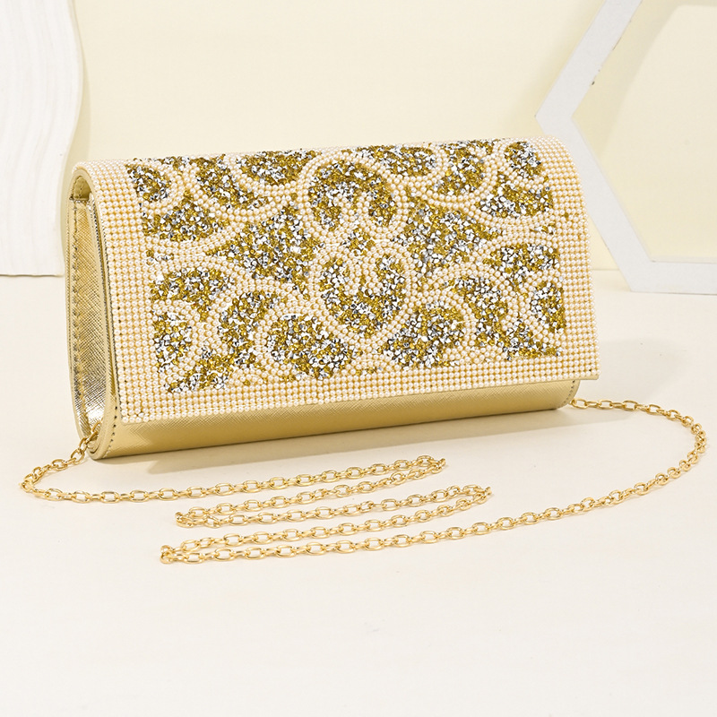 Luxury Rose Gold Beaded Rhinestone Embellished Clutch Bags 2024 - Flycurvy 