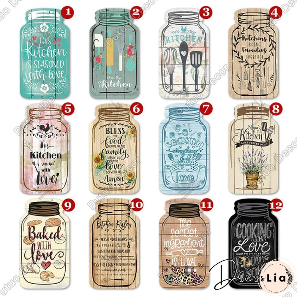 Putuo Decor-Kitchen Mason Jar Shape Plaque Wooden Signs for Rustic Kitchen Home Wall Decor（4.5"&times;8.3"）
