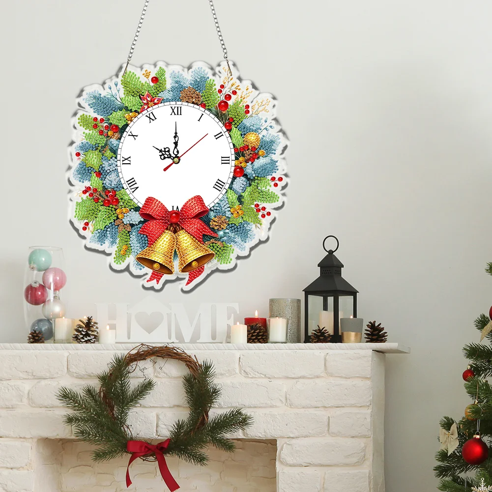 2D Flat DIY Christmas Acrylic Diamond Painting Clock Pendant Home Decoration
