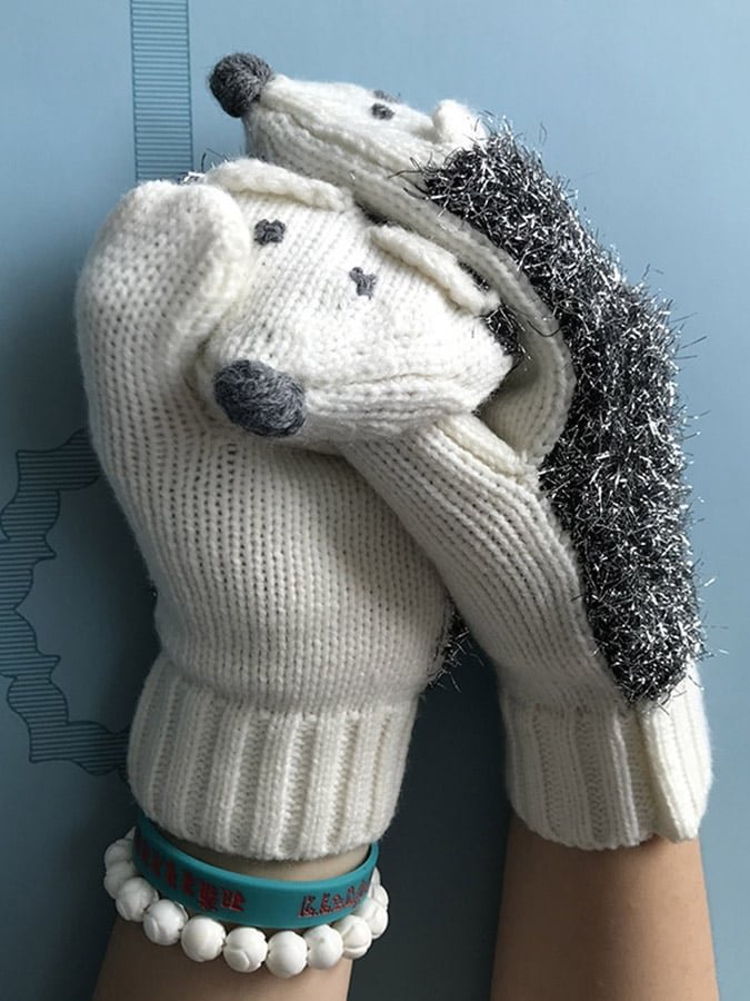 Creative Hedgehog Knitted Gloves