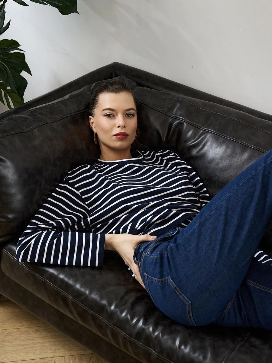 Athvotar Athvotar Spring And Summer New Striped T-Shirt Women Simple Leisure Loose Thin Sleeve Long-Sleeved Top