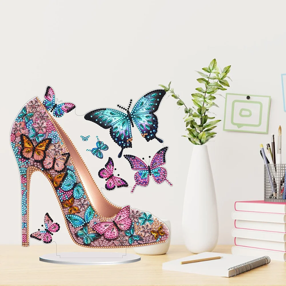 5D DIY Acrylic Special Shape Elegant High Heels Rhinestones Desktop Ornaments 