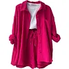 Women's Wrinkled Fabric Casual Long Sleeve Shirt High Waist Drawstring Shorts Two-piece Set