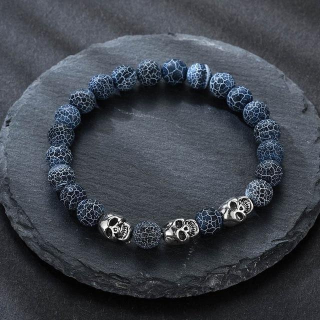Lava Stone Bead Skull Bracelet