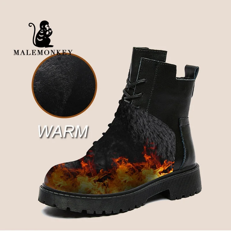 Winter Women Ankle Boots Black Platform 2021 Fashion Autumn Warm Fur Motorcycle Non-slip Waterproof Female Shoes Chunky Boots