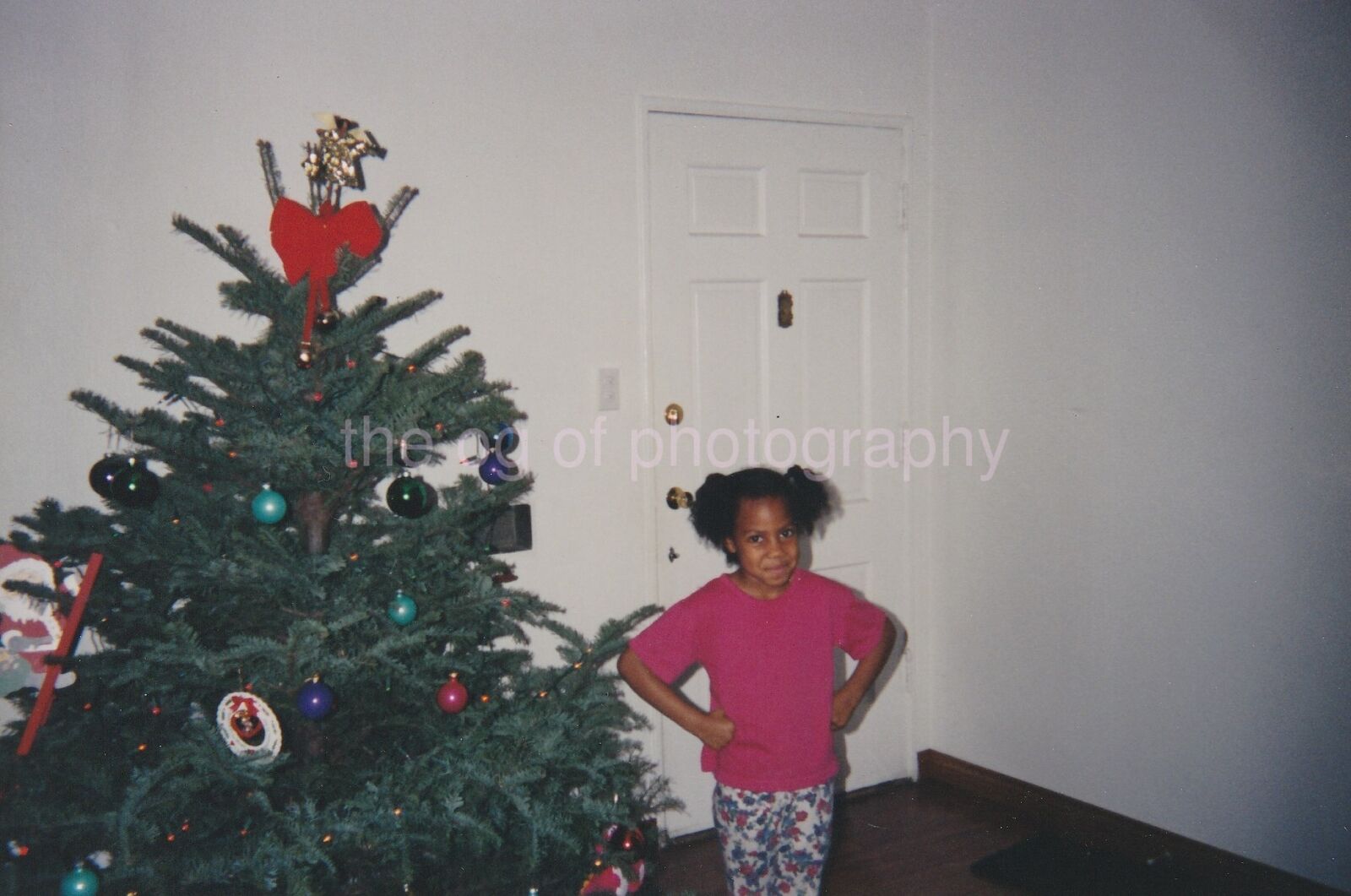 CHRISTMAS GIRL Tree FOUND Photo Poster painting ColorOriginal Snapshot 86 12 T