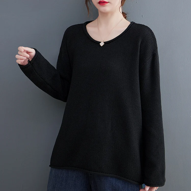 Simple Solid Color Long Sleeve Knitted T-Shirt