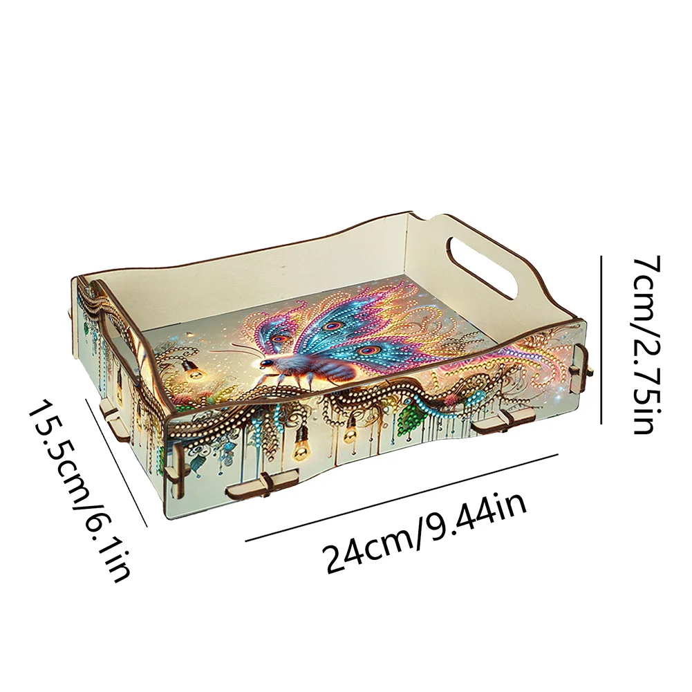 5D DIY Insect Diamond Painting Wooden Serving Tray with Handle for Coffee Table