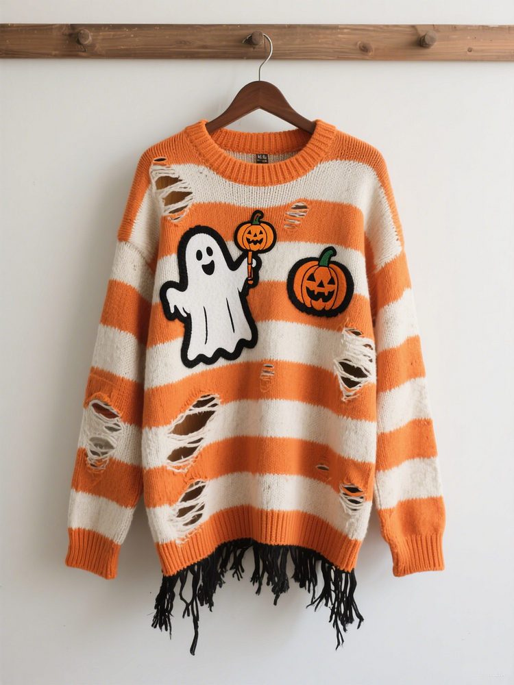 Halloween Contrast Patch Comfort Knitted Sweater