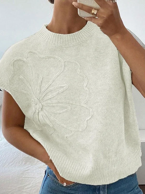 Athvotar Athvotar Loose Women's Sweater Solid Color Knitted Embroidered Sleeveless Vest Vest Topess