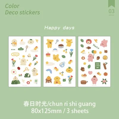 JIANWU 3 Sheets Vitality Party Series PET Stickers Creative Cartoon Cute Girl Diary Decorative Stickers School Supplies