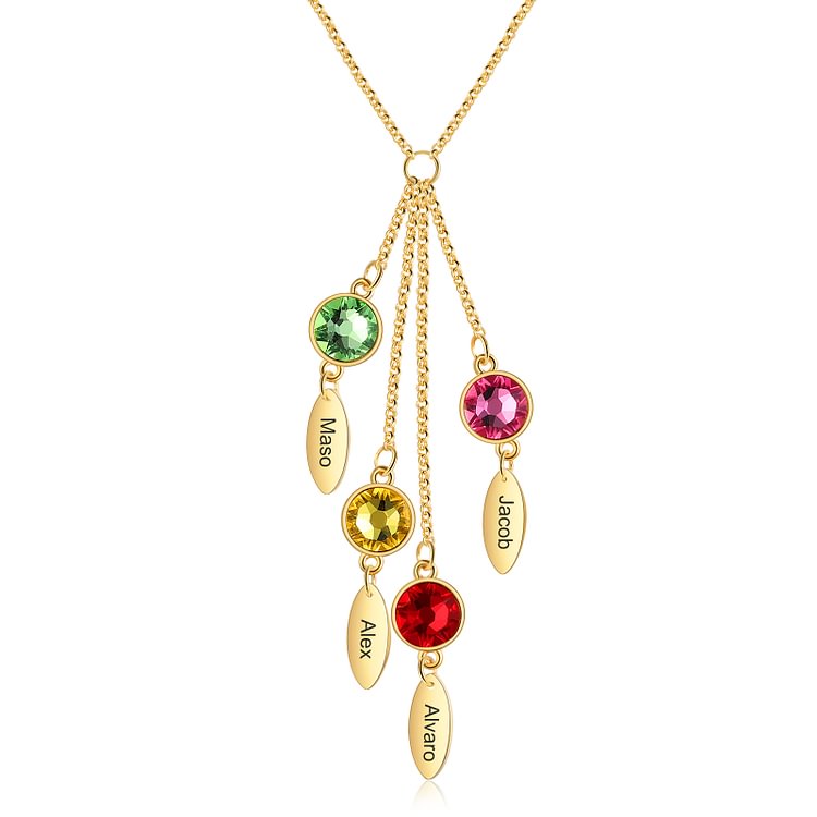 Collar con 4 nombres y 4 piedras de nacimiento para ella
