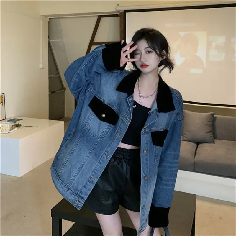 Sthobis Denim Jacket Women Spring Autumn Korean Version 2025 New Design Sense Contrast Stitching Loose Long-Sleeved Jacket Top Cool Tide