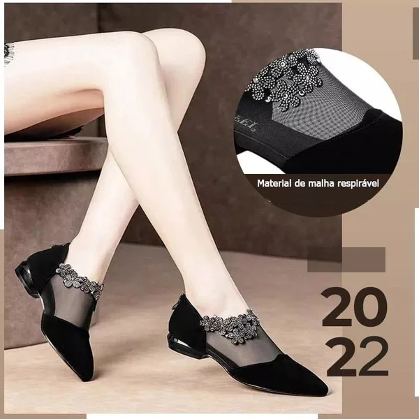 RHINESTONE STONE HOLLOW HEEL SHOES