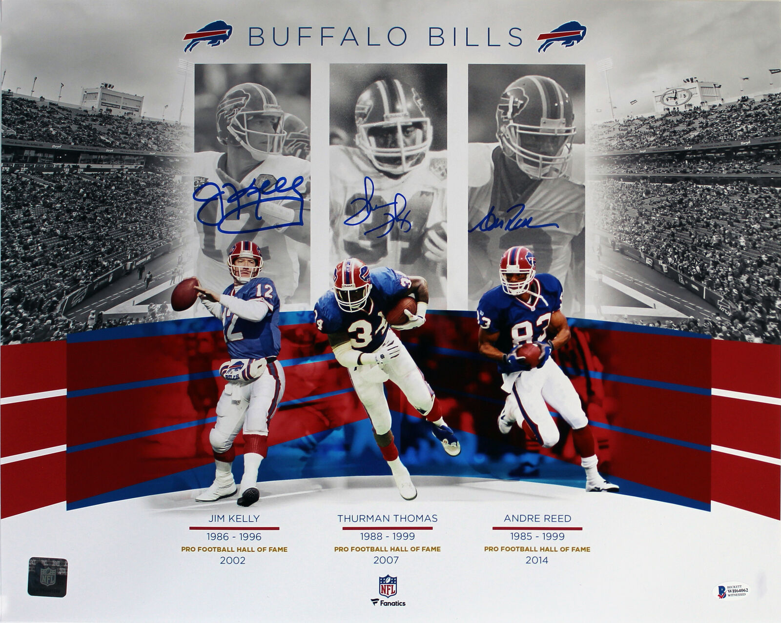 Bills (3) Kelly, Thomas & Reed Authentic Signed 16x20 Photo Poster painting BAS Witnessed