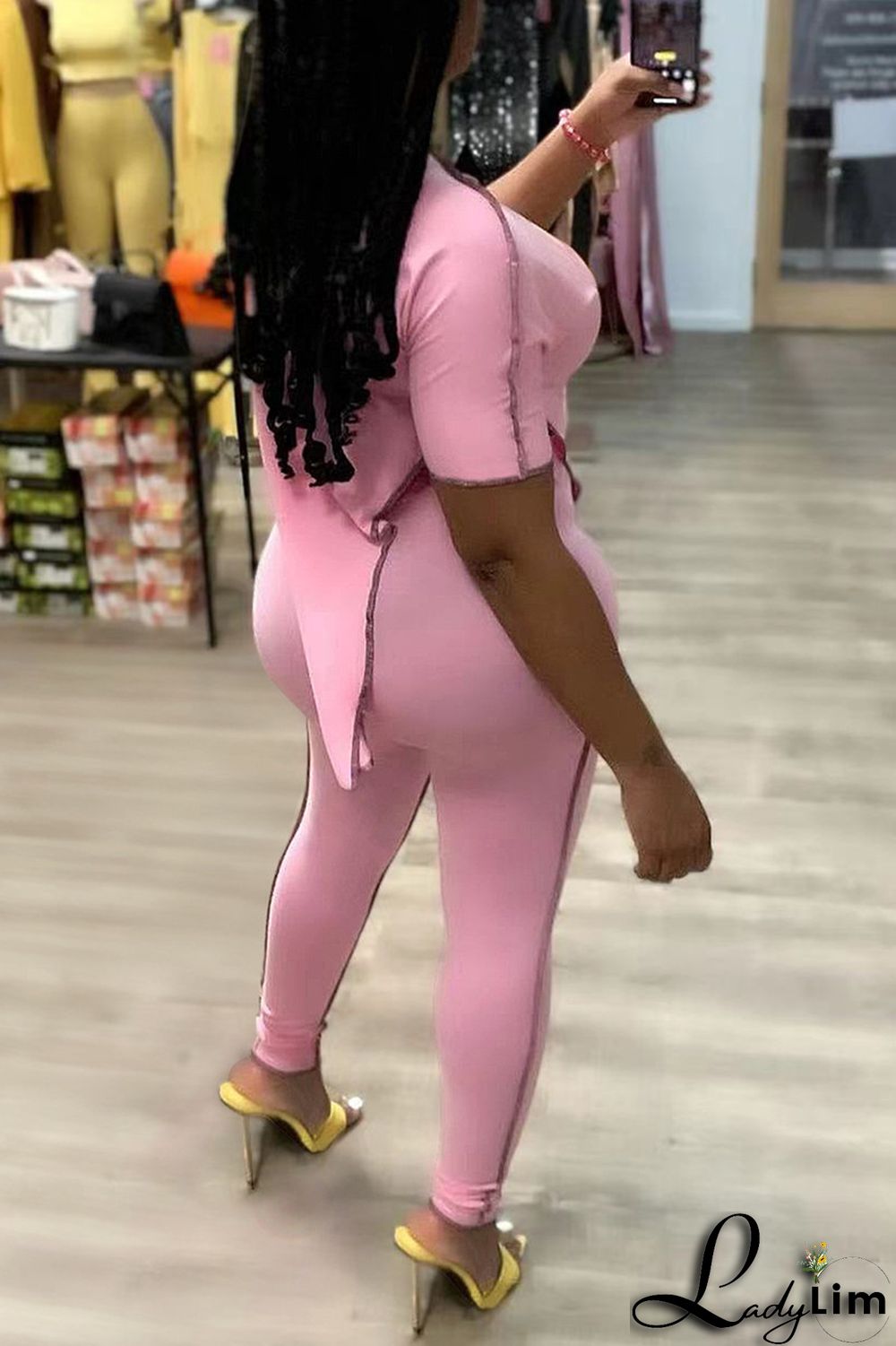 Pink Fashion Casual Print Asymmetrical O Neck Short Sleeve Two Pieces