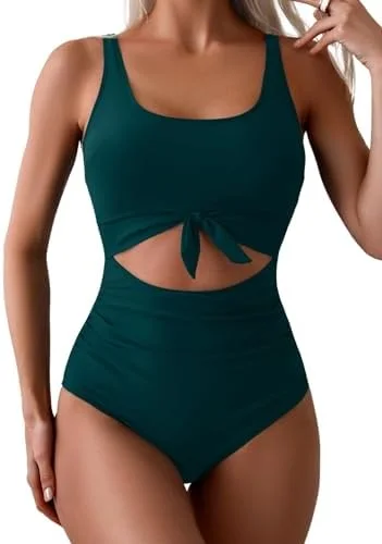 Women's One Piece Tummy Control Cut Out Tie Knot Swimsuit