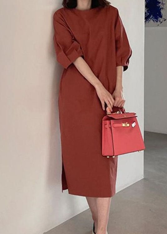 Boho Red Puff Sleeve Cotton Long Dress Spring CK558- Fabulory