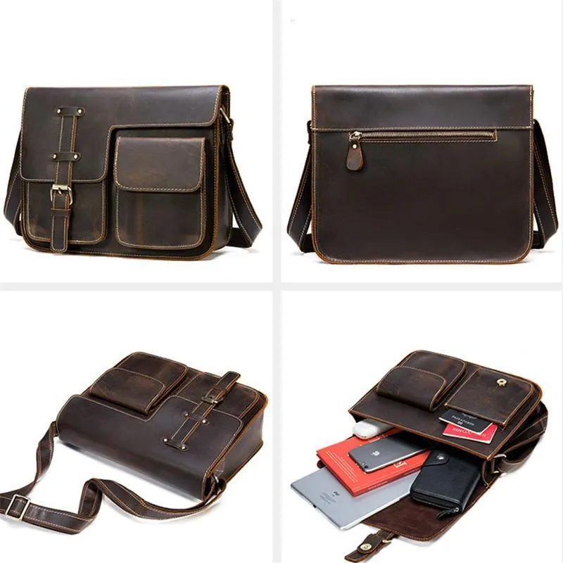 Mens Classic Business Large Capacity Vintage Leather Briefcase