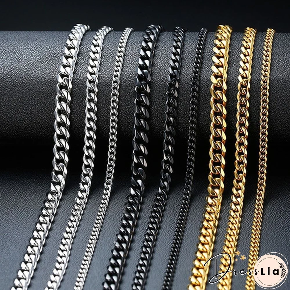 Men's Necklace Stainless Steel Cuban Link Chain Silver Color Male Jewelry Gifts for Men 3COLORS