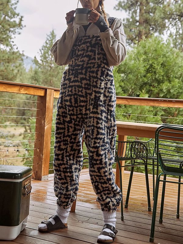Outdoor fleece color blocking warm women's jumpsuit