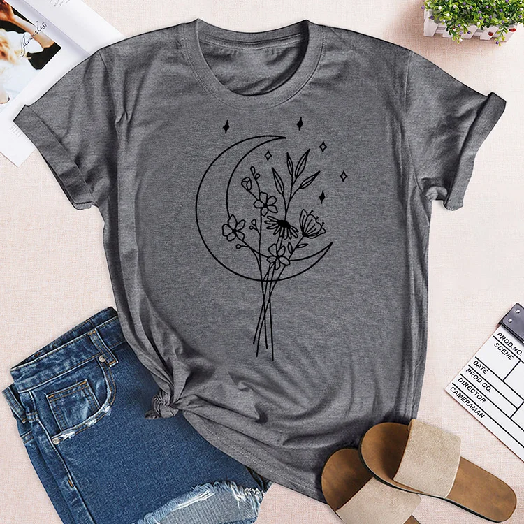 ANB - Crescent Moon With Flowers Shirts Tee -02632