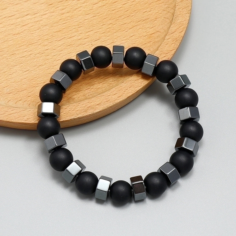 Minimalist Geometric Glass Black Gallstone No Inlaid Beaded Chain Bracelets In Bulk