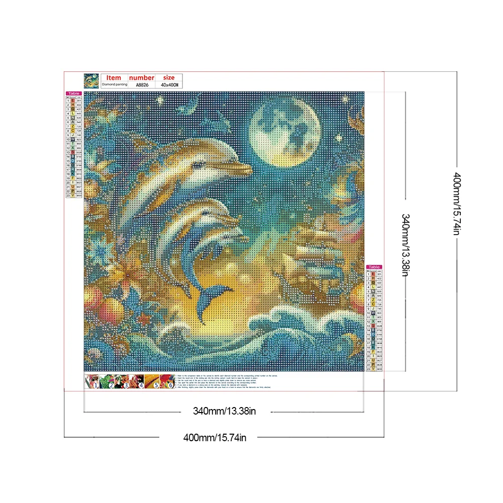 Full Round Diamond Painting 40*40cm - Three Dolphins