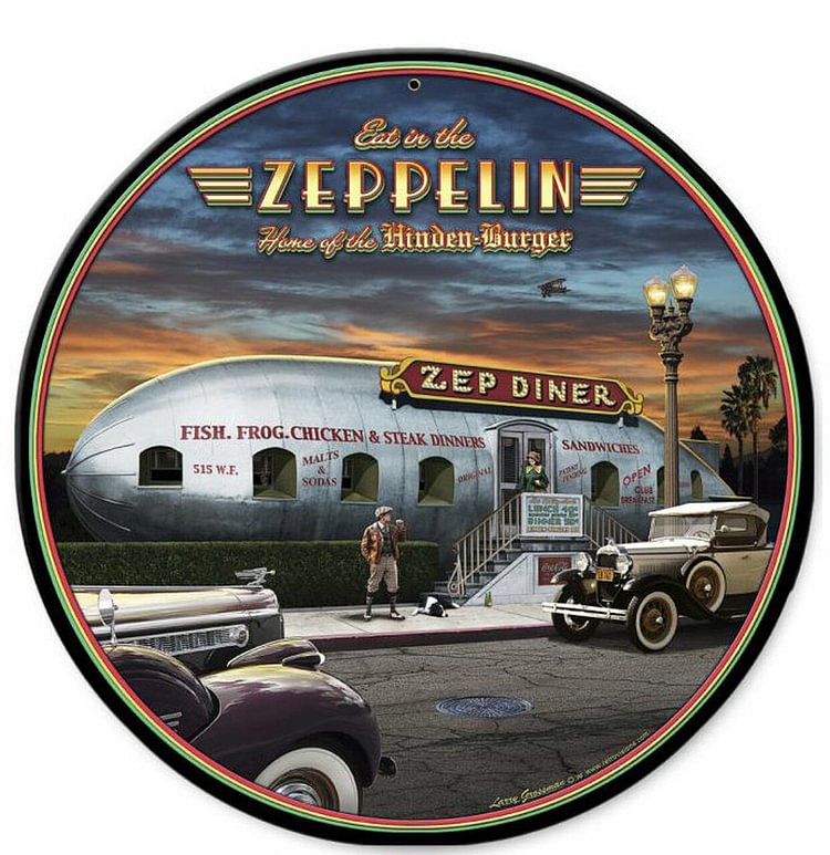 30*30cm - Eat In The Zep - Round Tin Signs/Wooden Signs