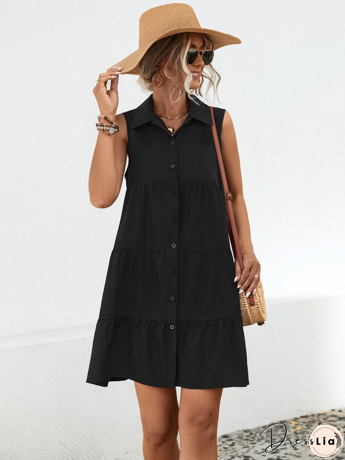 Button Up Sleeveless Mini Dress