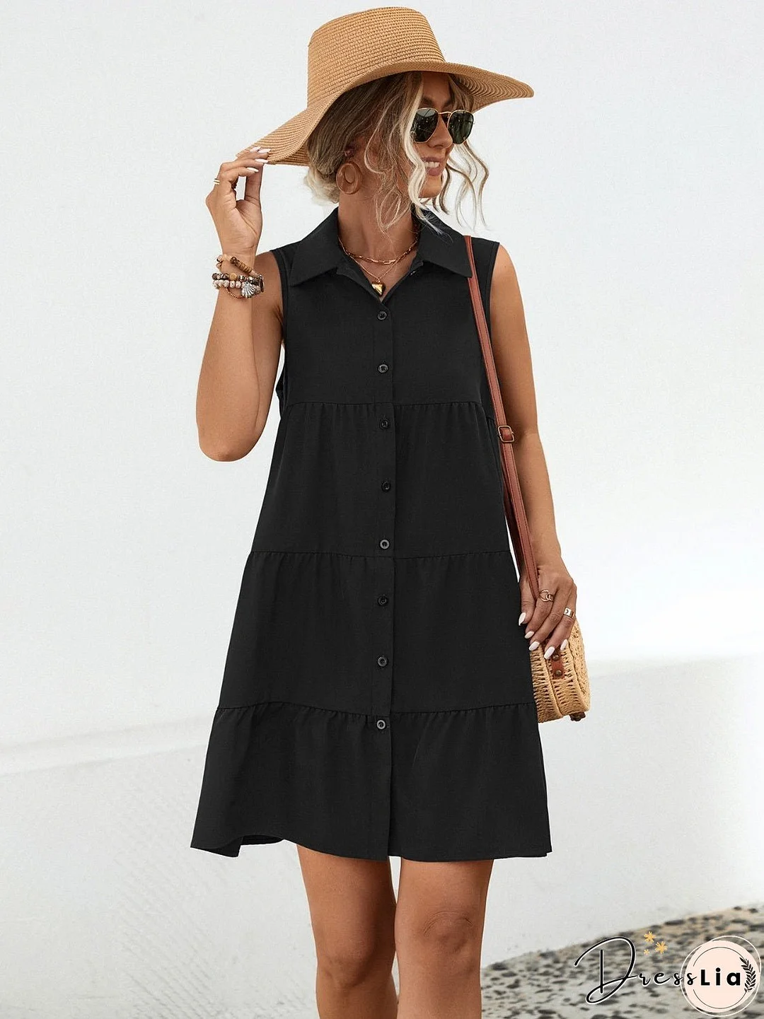 Button Up Sleeveless Mini Dress