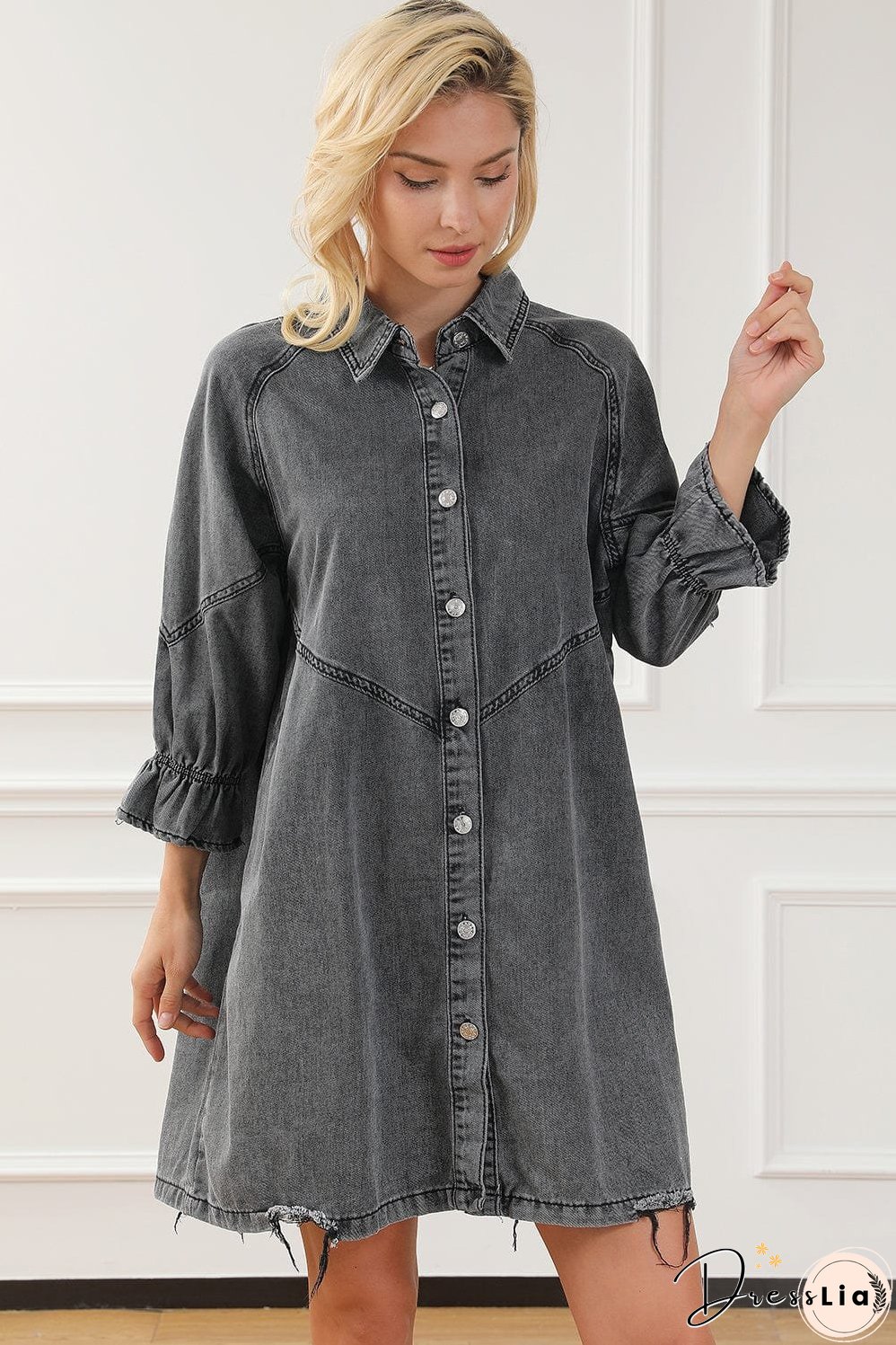 Denim Dress with Ruffles