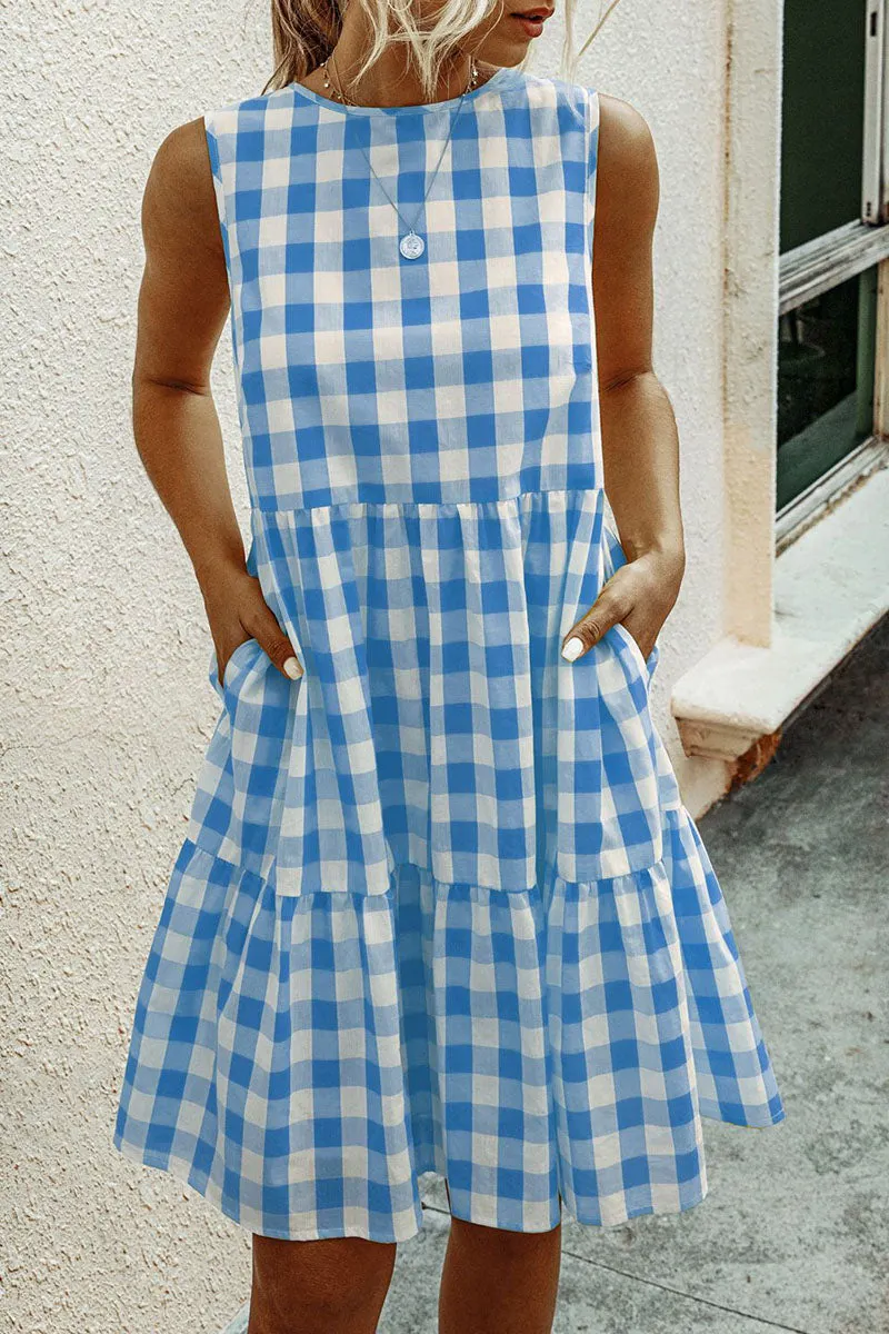 Fashion Street Plaid O Neck Princess Midi Dresses(3 Colors)