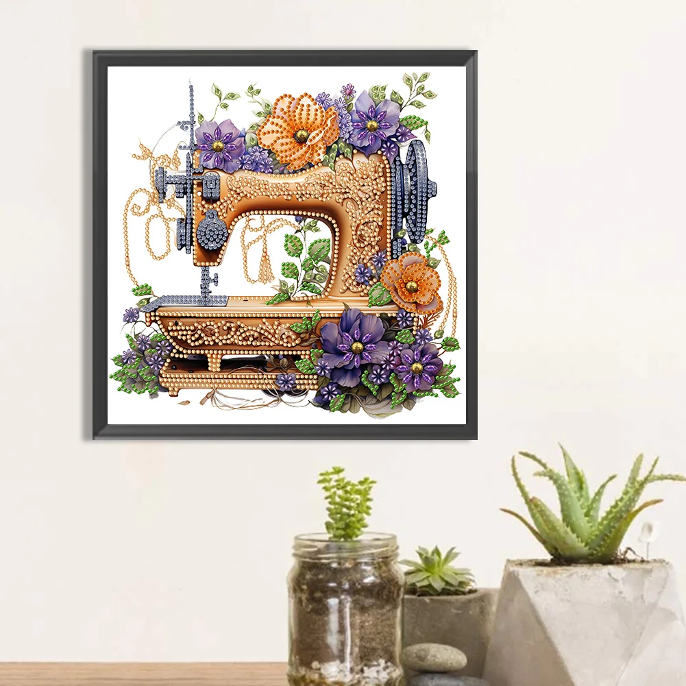 Diamond Painting - Partial Special Shaped Drill - Flower Sewing Machine(Canvas|30*30cm)