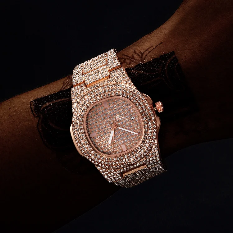 Vessful 41MM Selfwinding Rose Gold Iced Out Men Hiphop Watch-VESSFUL