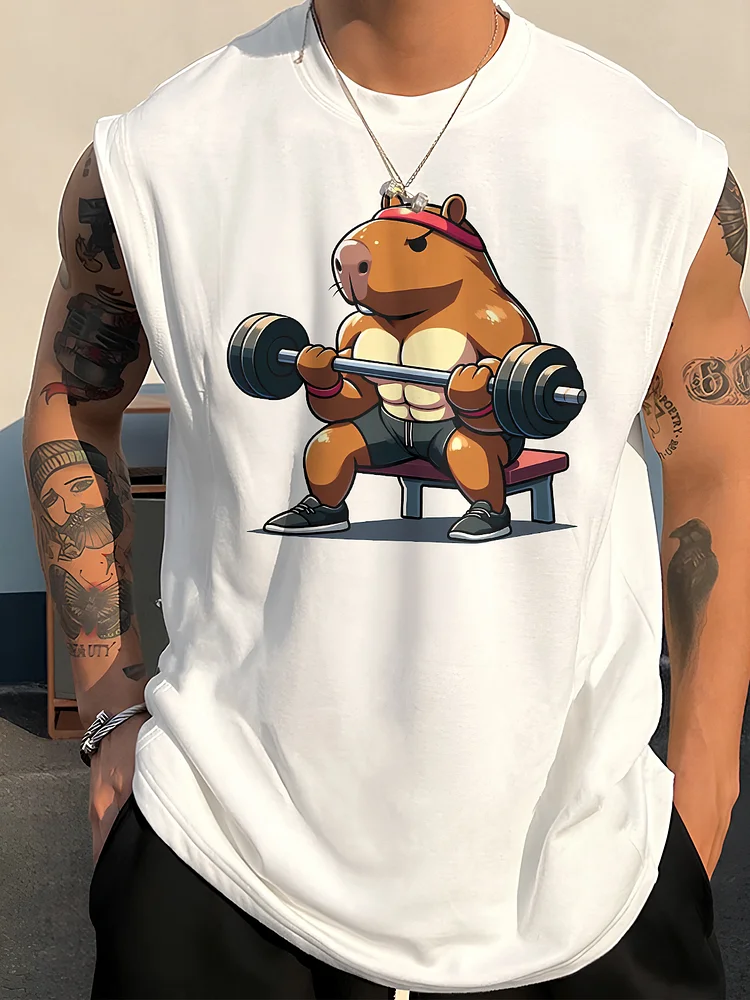 Men's Capybara Fitness Art Print Cotton Tank Top