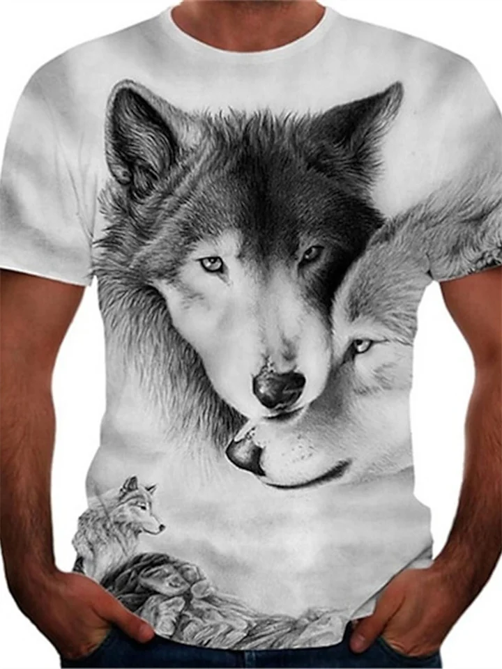Men's T shirt Tee Shirt Tee Graphic Animal Wolf Crew Neck Blue Gray White Black 3D Print Plus Size Street Causal Short Sleeve Print Clothing Apparel Active Anime