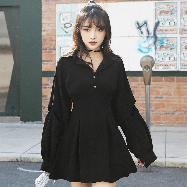 Kawaii Black High Waist Dress