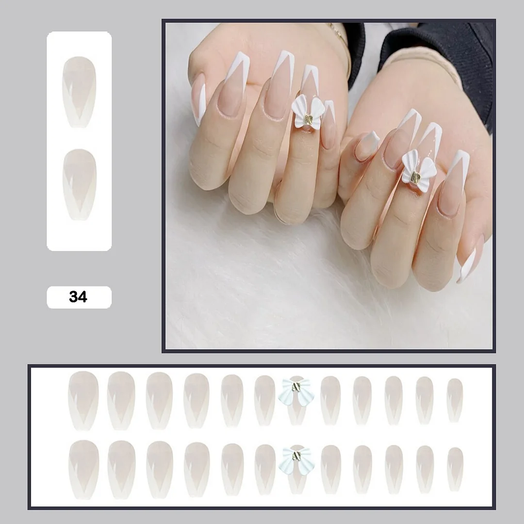 French V Simplicity Elegant Trapezoidal Wearable Fake Nails-Nail Inspo