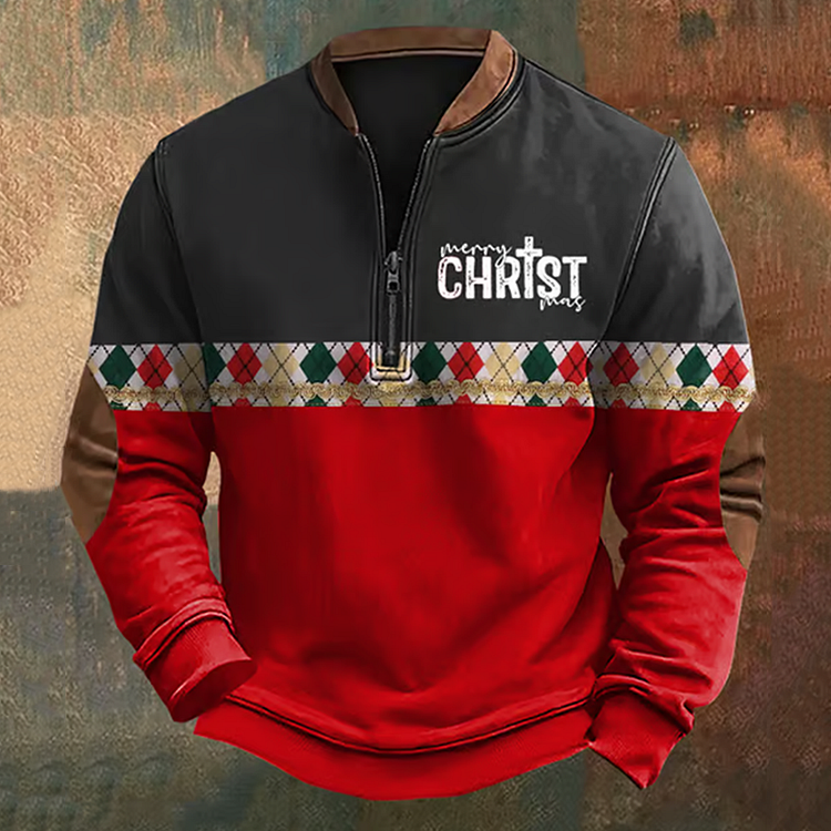 Men's Vintage Merry Christmas Cross Print Sweatshirt