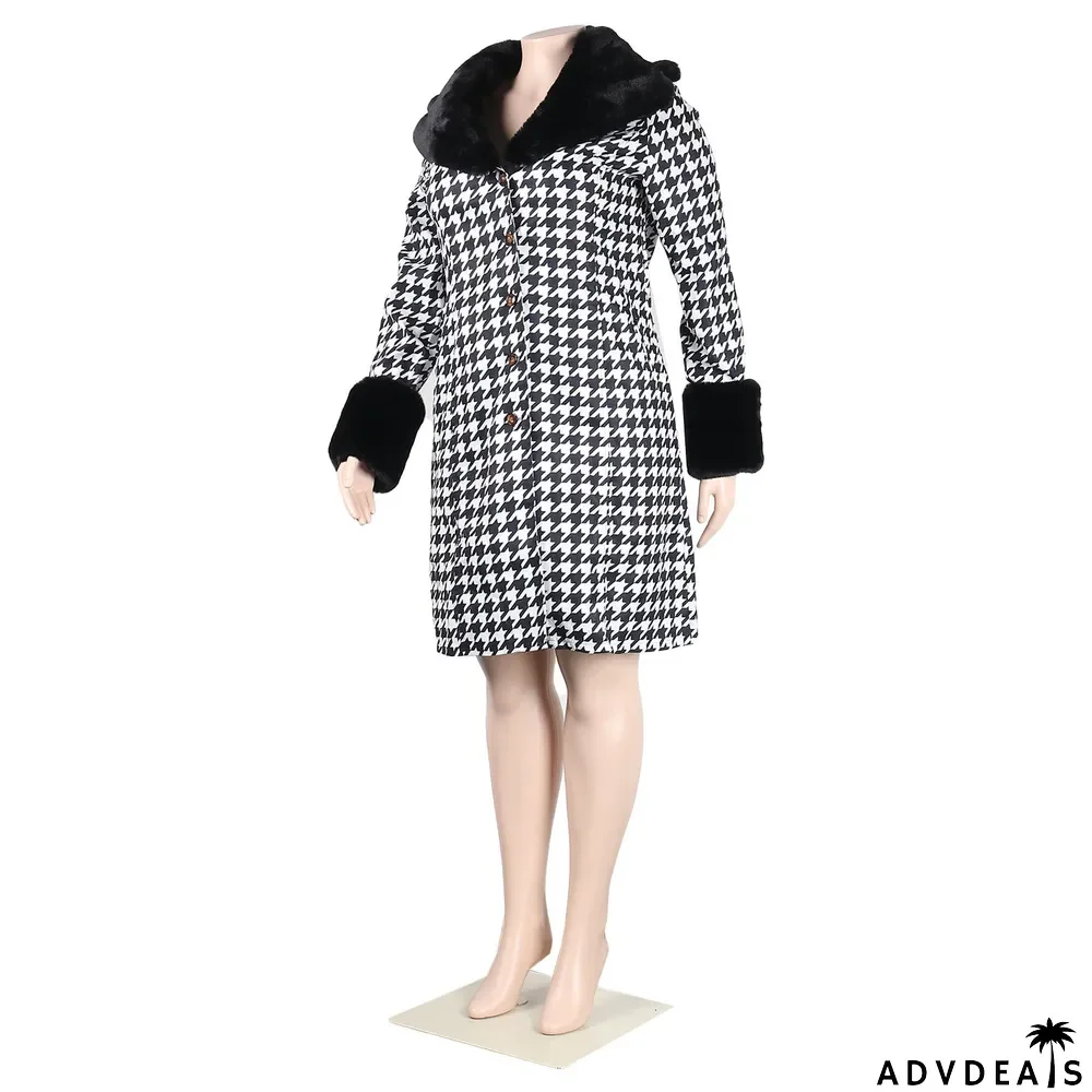 Plus Size Sexy Casual Printed Coat With Detachable Fur Collar