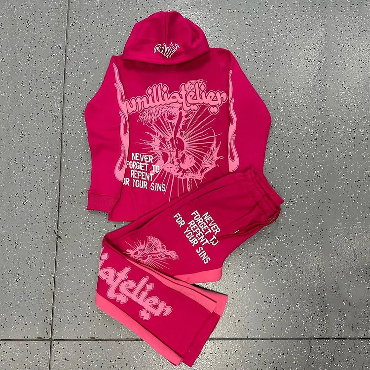 Fallen Angels Casual Street Panel Two-Piece Hoodie Set